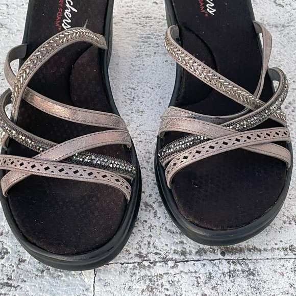 Sketchers Women Sandal Memory Foam Strappy Heel Shoes Size 11 - Picture 3 of 10